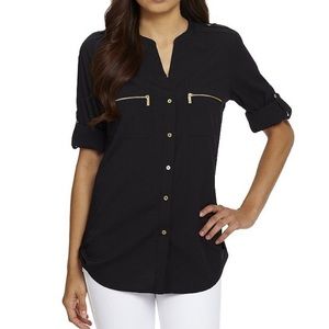 Calvin Klein Zip-Pocket Roll Tab Blouse